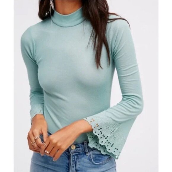 NWOT Free People Pastel Bell Sleeve Embroidered Bodysuit - Picture 5 of 7